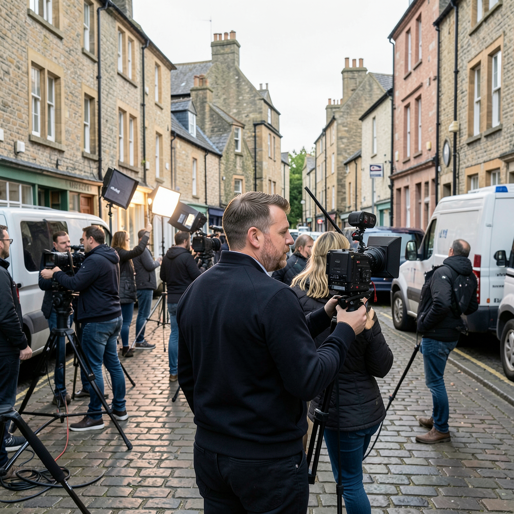 James Corden and Ruth Jones filming The Choir in Lewes, Sussex